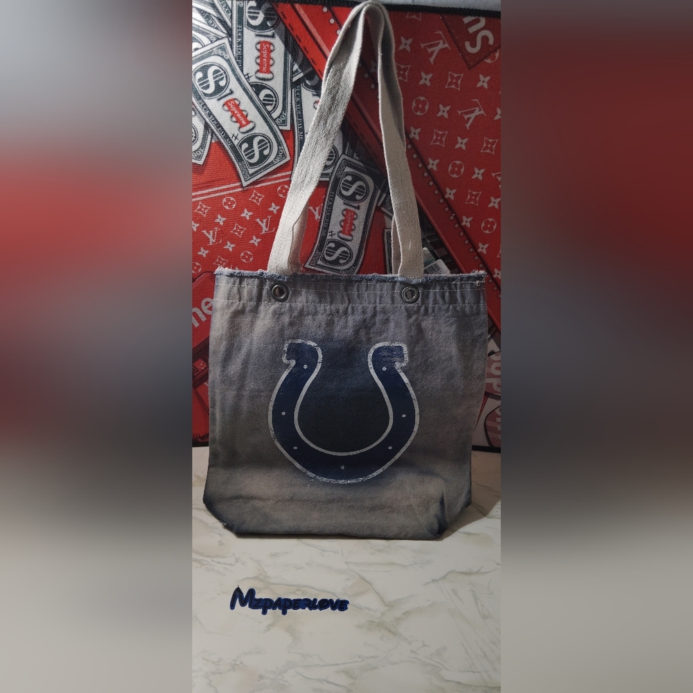 Colts Gray Canvas Tote Bag with Blue Horseshoe Design